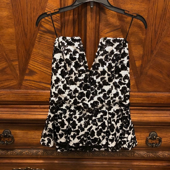 Guess Sequin Strapless Peplum Top - Picture 2 of 9